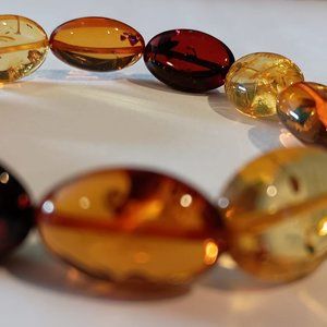 Large unisex 7.5 inch multi-colored baltic amber stretch bracelet